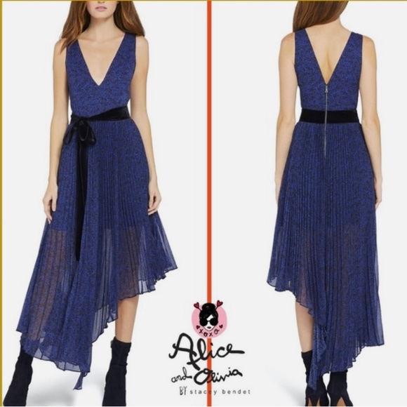 NWT Alice + Olivia lace midi dress pleated & asymmetrical size 8 - Picture 6 of 11